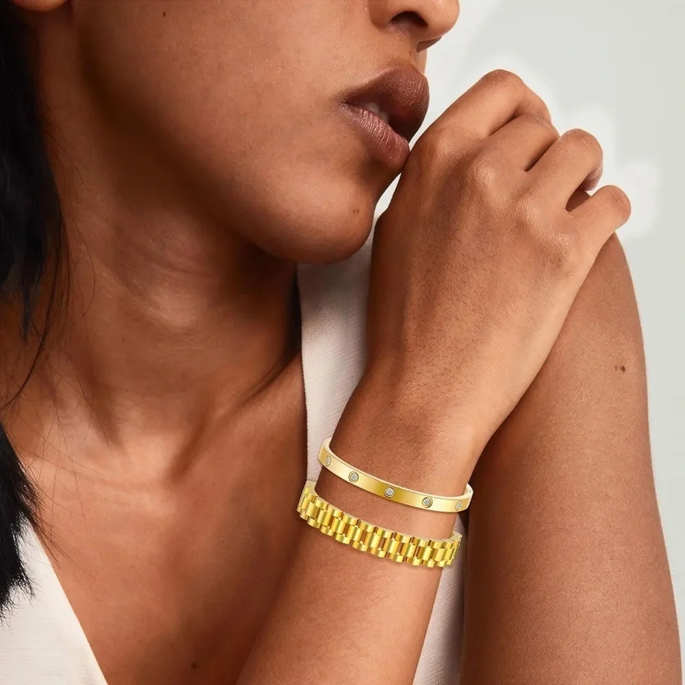 Anthropologie Gold Crystal Bracelet Duo Set